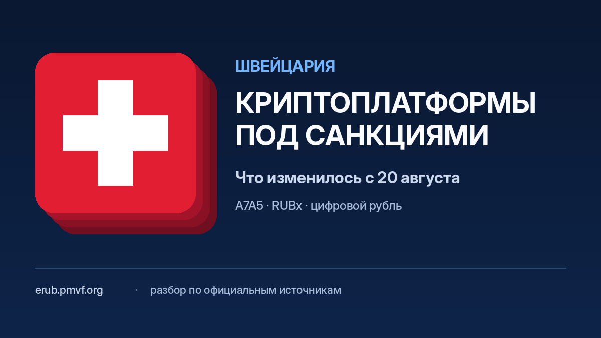 Швейцария: запрет российских криптоплатформ с 20 августа 2026 года